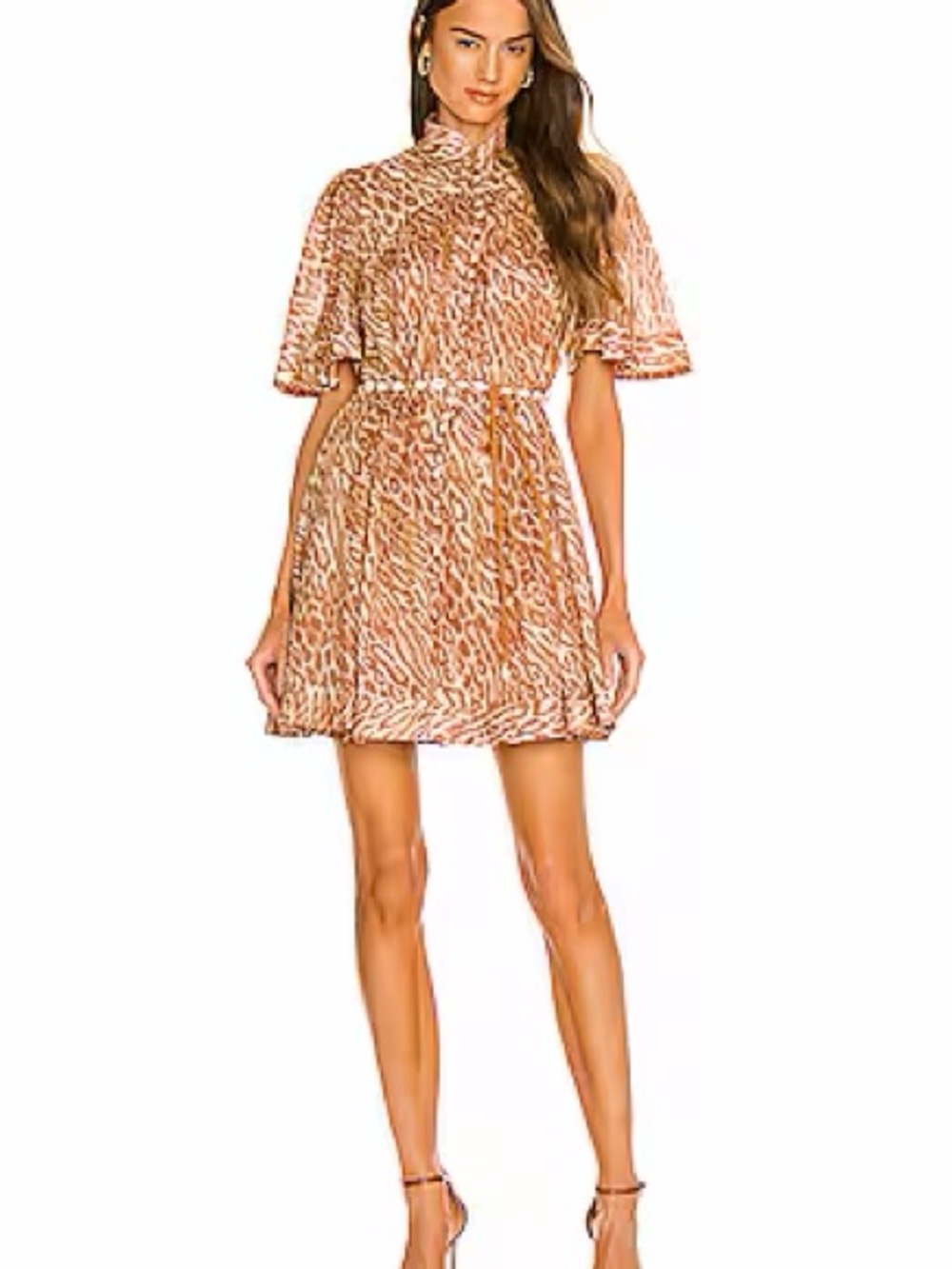 Zimmermann Tan Animal-Print High Neck Mini Dress